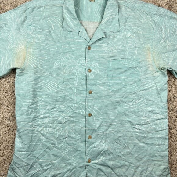 Tommy Bahama Shirt Adult Large Blue Button Up Hawaiian Silk Camp Mens * Stains - Picture 1 of 11